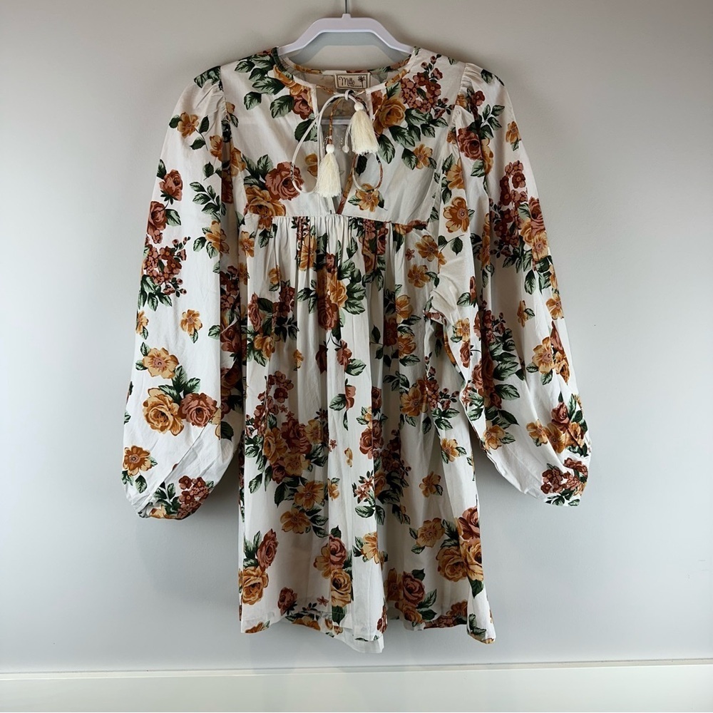 NEW Mille Antique Rose Floral Cottagecore Daisy Empire Waist Mini Dress Small